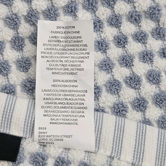 DKNY 8pc Cotton Towel Set 2 Bath 4 Wash 2 Hand  Blue And White Monet Tile - Picture 9 of 14